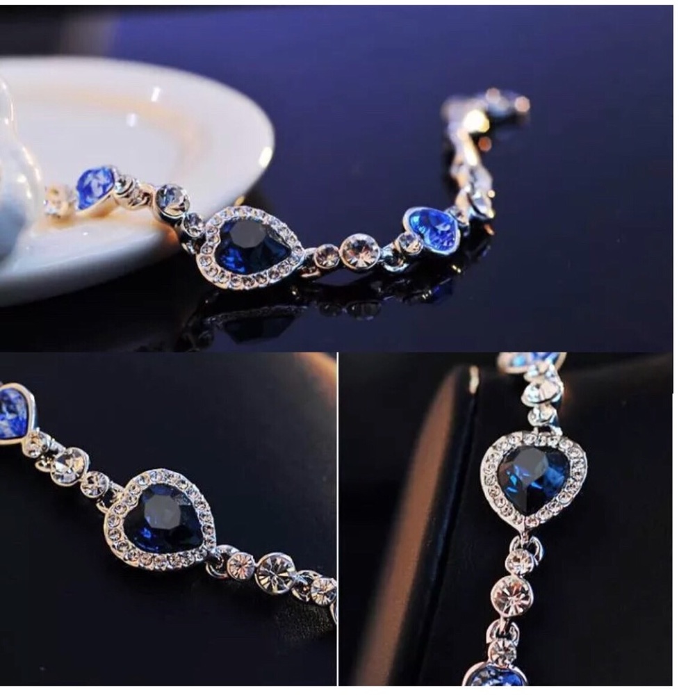 Blue Crystal Heart Anklet/ bracelet - Picture 3 of 5